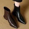 French Pointed Elastic Thin Boots Women's Autumn and Winter New Thick Heel Short Boots Retro Versatile Brown Chelsea Boots