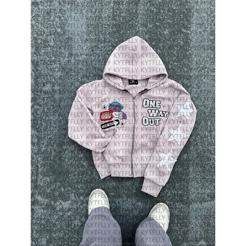 Casual Hooded Zip-Up Sweatshirt Teens Unisex Loose Fit Graphic Print Streetwear Fall