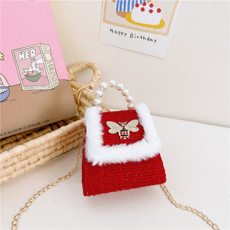 Stylish And Cute Red Pearl Handbag For Girls Featuring Adorable Butterfly Bow Accent