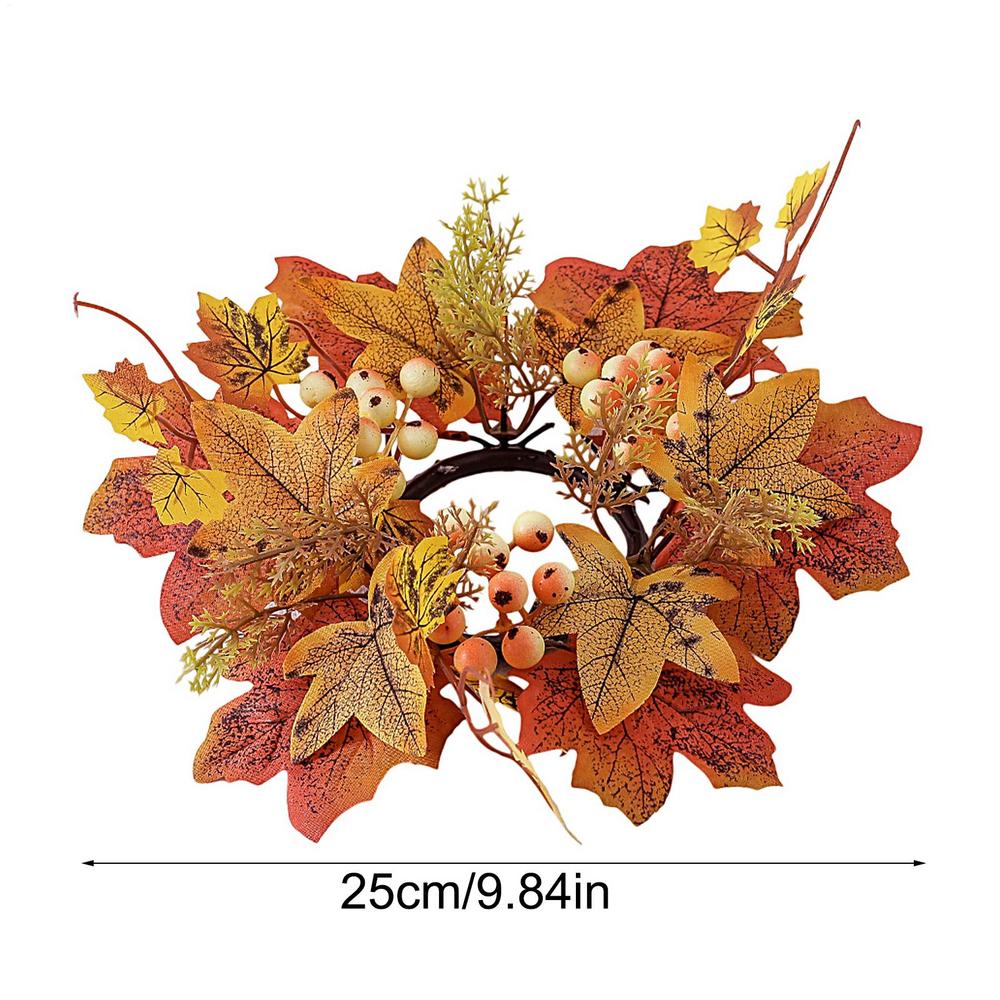 Fall Candle Ring Artificial Maple Leaves Wreath Ring Mini Autumn Wreath Rustic Fall Candle Holders for Bar Home Lit Wreath