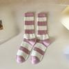 Female Spring and Autumn New Lovely Stripe Trend Color Bar Tall Drum Pile Pile Cotton Socks