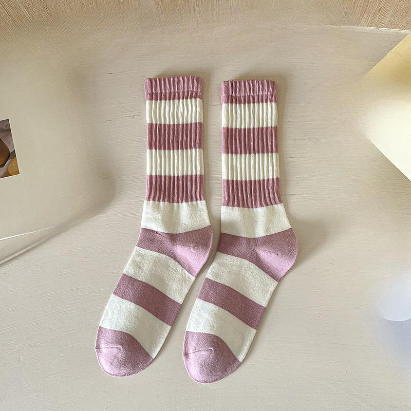 Female Spring and Autumn New Lovely Stripe Trend Color Bar Tall Drum Pile Pile Cotton Socks