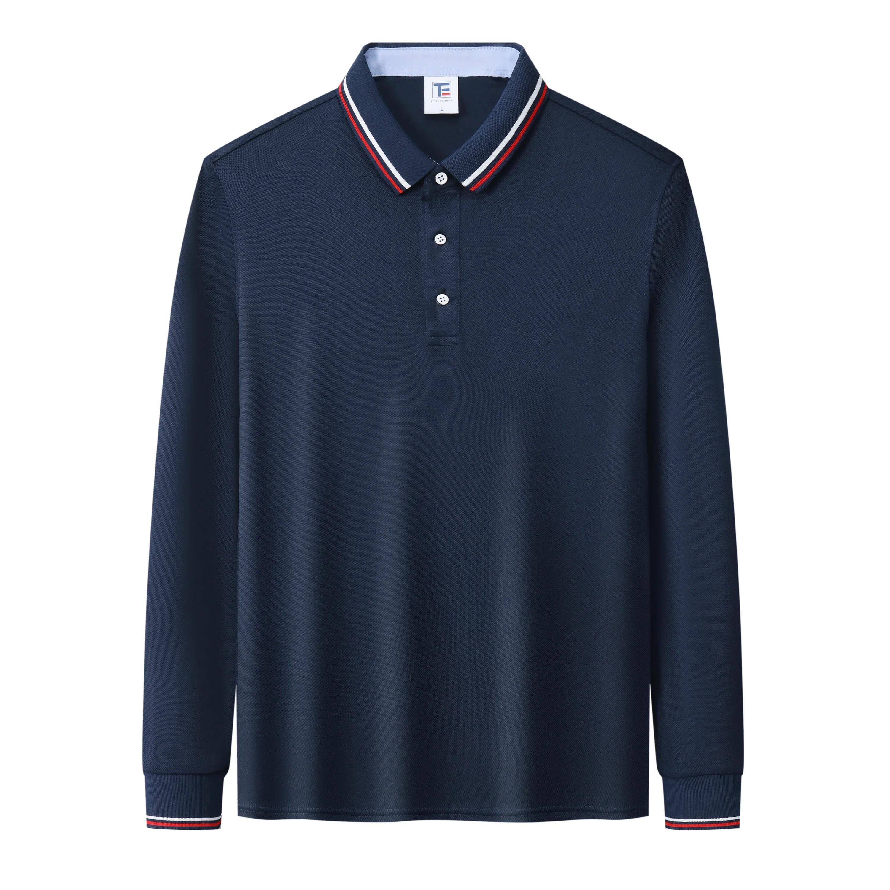 

Мужская рубашка поло, деловой кэжуал, футболка с длинным рукавом, лето, осень, горячие продажи, высокое качество, дышащая, удобная, модный топ S темно-синий