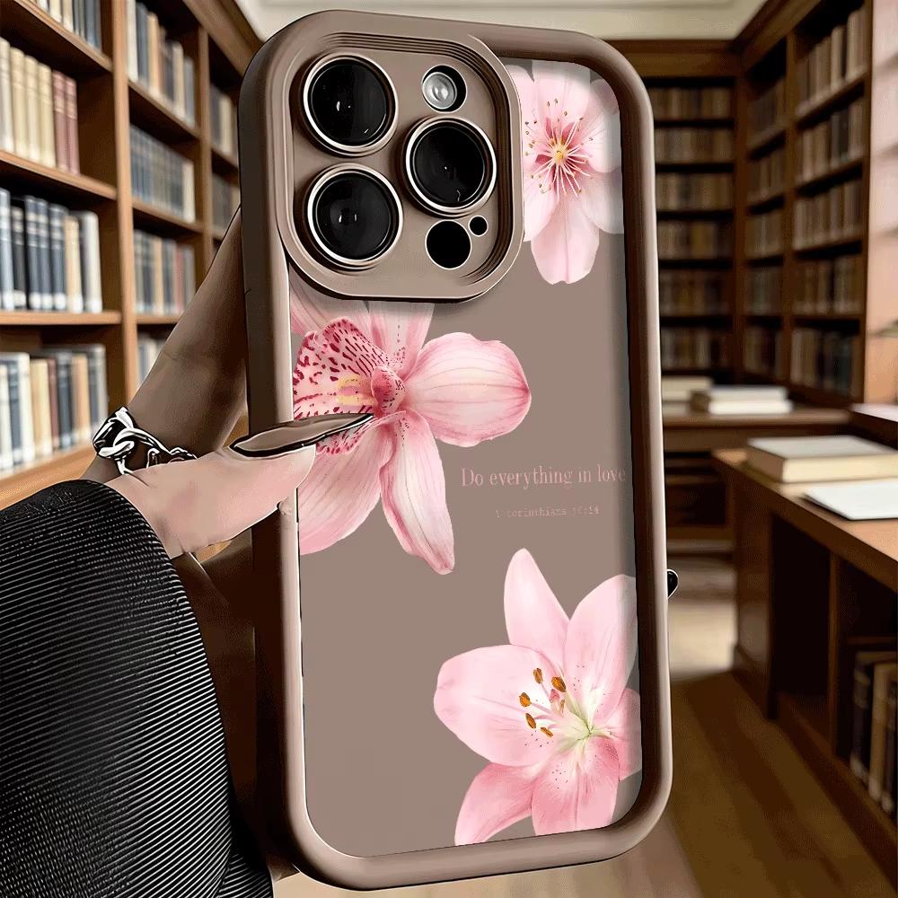 Phone Case For iPhone 17 16 15 14 Plus 13 12 11 Pro Max XS XR X 17 Air 16E INS Flowers Pattern Silicone Shockproof Cover