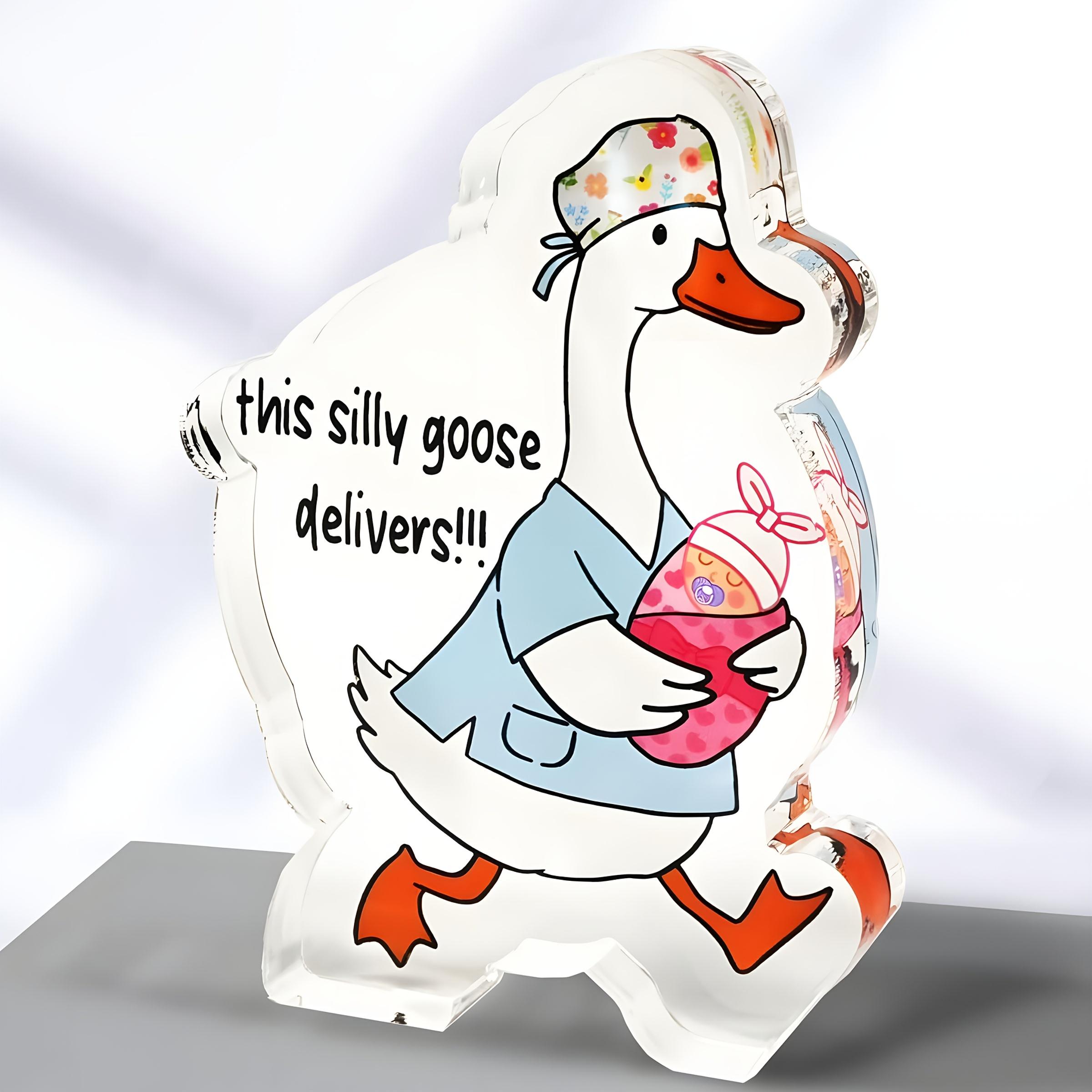 

1pc Silly Goose Acrylic Decorative Figurine | Wearing Nurse Uniform and Holding, Ideal for Obstetrics 12*9cm
