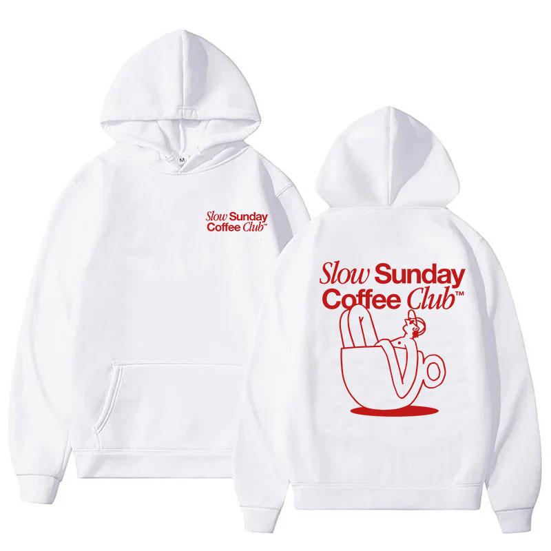 Slow Sunday Coffee Club Hoodie Lustige Herren Hoodies Harajuku Ästhetische Kleidung Unisex Streetwear Fleece Pullover Sweatshirt Vintage