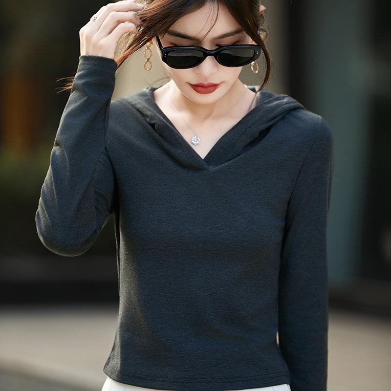 

Double-Sided Fleece Hooded Sweatshirt, Women s Solid Color Autumn/Winter Sweater Large серый/древесный уголь