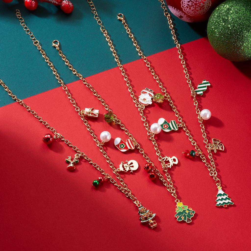 Santa Claus Charm Necklace With Pearl Chain And Festive Elements For Seasonal Gift