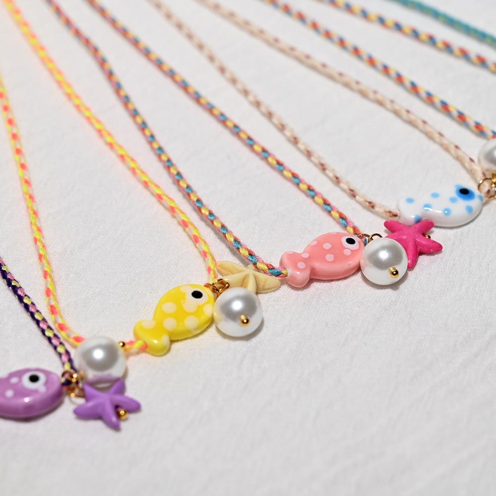 Bohemian Fish Pendant Necklace Ceramic Marine Fish Pendant Necklace Cartoon Collarbone Chain Women