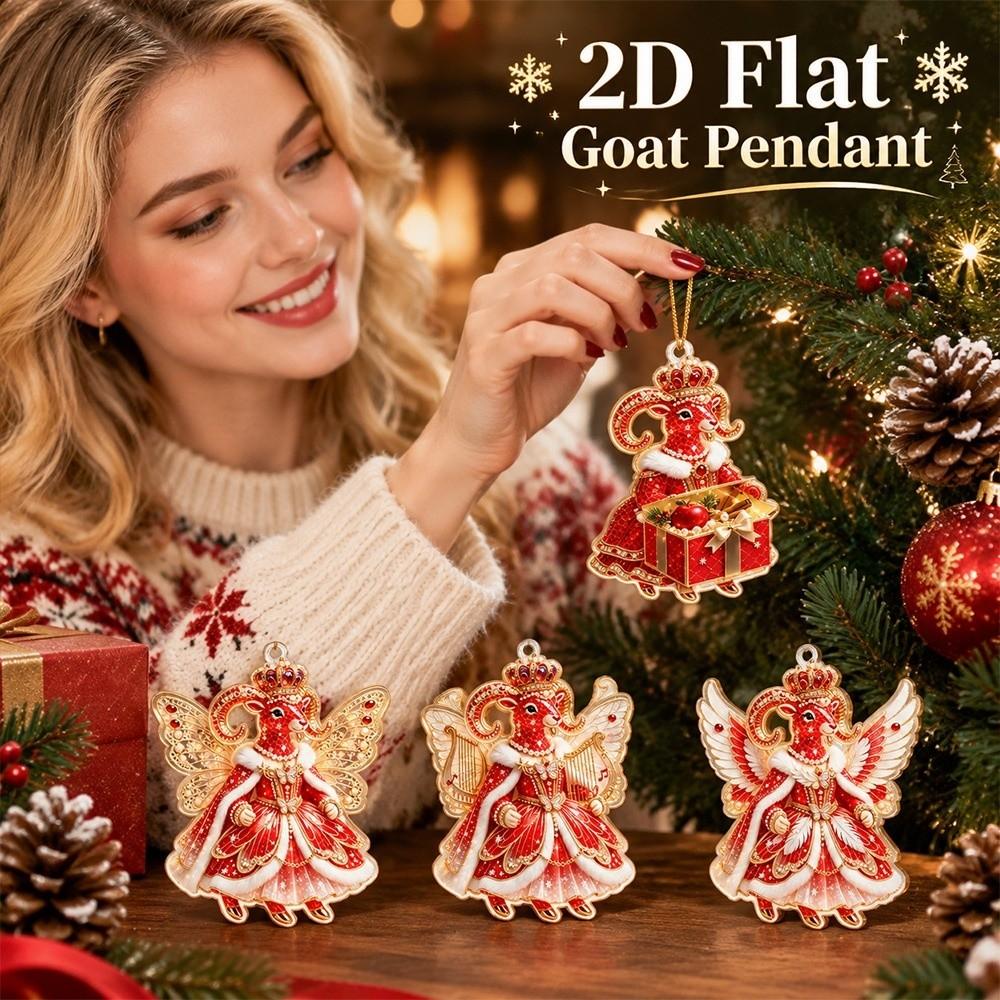 2D Flat Goat Hanging Ornament Set Acrylic Shining Goat Pendant Simulation Artificial Rhinestone Keychain Holiday Party Decor