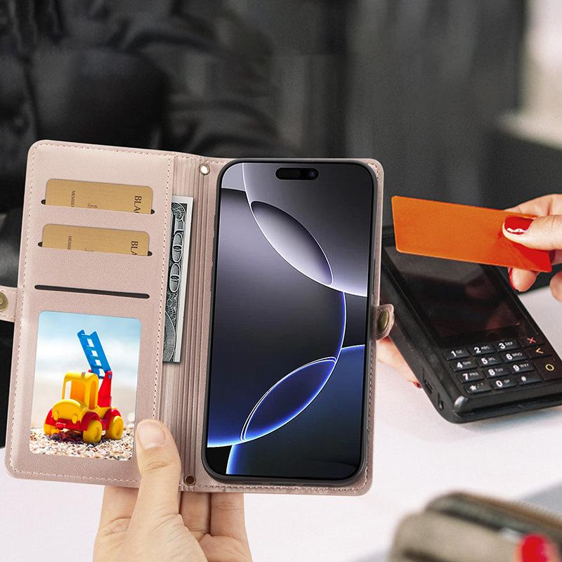 Simple leather protective case, flip zipper, mobile phone case, wallet, leather case, card storage, protective mobile phone case.