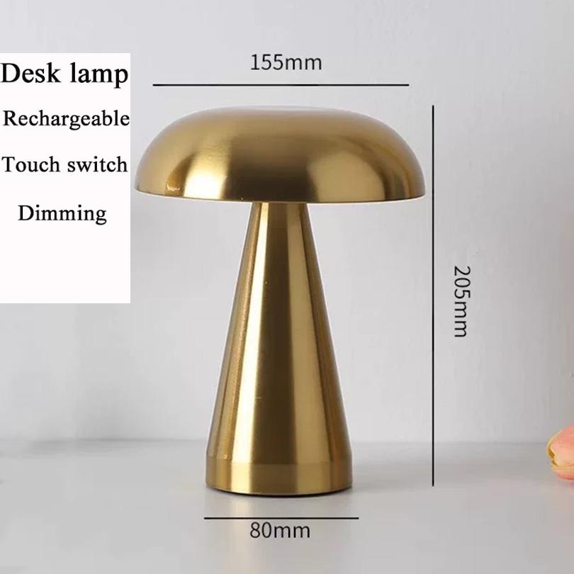 LED Table Lamp Retro Mushroom Touch Sensor Bedside Lamp Rechargeable Reading Lights For Bedroom Restaurant Bar Decor Lighting