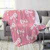 1pc Pink Coquette Bow Print Flannel Throw Blanket Soft Warm Lightweight Blanket for Couch Bed Sofa Bedroom Living Room Decor