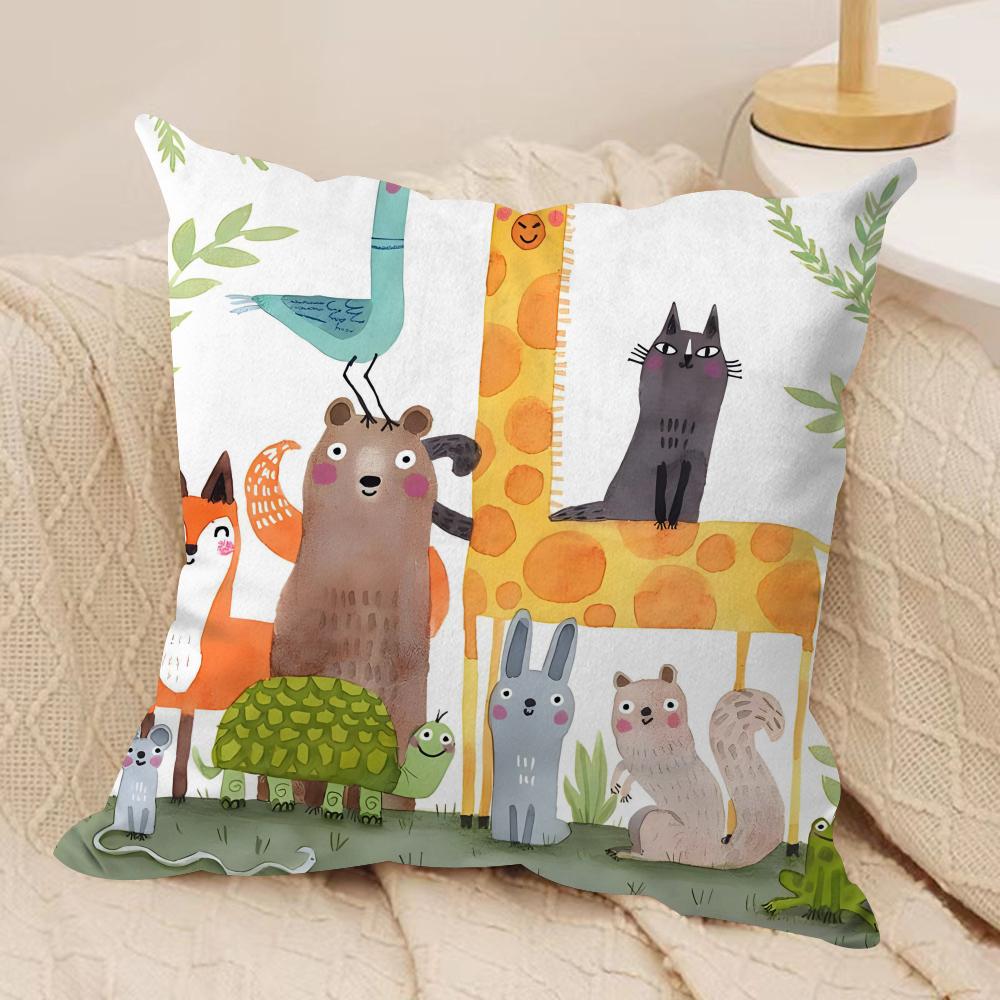Cartoon Animals Cushion Cover Pillowcase Ultra Soft Skin Friendly Fabric Cloud Like Comfort Concealed Zipper