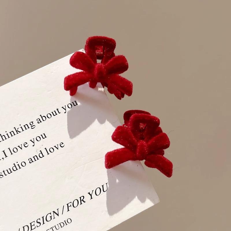 2 ks Červené sametové mašličky sponky do vlasů pro ženy dívky elegantní mini perlová mašlička ofina boční klip vlásenky pokrývka hlavy vlasové doplňky