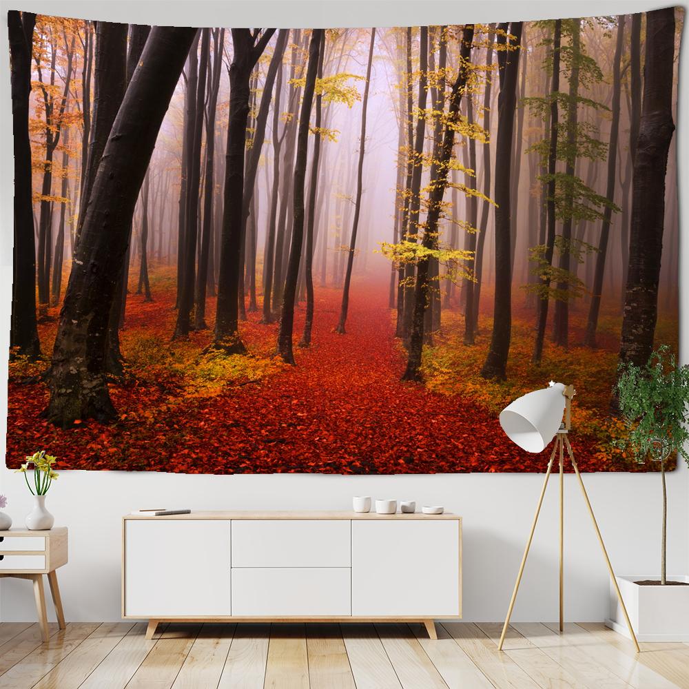 Foresta Autunnale Arancione Arazzo da Parete Appeso Luce Solare Decorativo Tappeto da Parete Bohemien Grande Mandala Indiano Poliestere Coperta Sottile