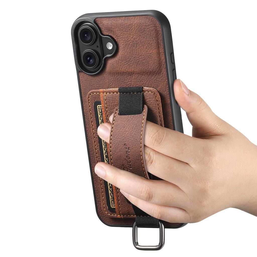 SUTENI H13 For iPhone 16 Case Litchi Texture Leather+TPU+PC Cover with Card Holder Kickstand