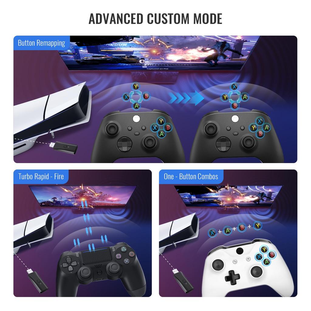 EJGAME Deck Plattform Controller Adapter Kompatibel mit allen PS5 Spielen Gyrosensor Vibrationsfunktion Tastenbelegung Turbo-Feuerfunktion Ein-Tasten-Kombination