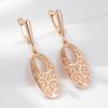 Fashion Glossy Oval Long Drop Earrings For Women  Rose Gold Unique Pattern Metal Bride Wedding Daily Party Jewelry