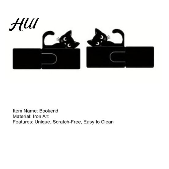 Rounded Corner Bookend 2Pcs Black Cat Bookends for Shelves, Cute Metal Book Holder Kids Room Desk, Heavy Duty Non-Slip Stopper Home Office Decor