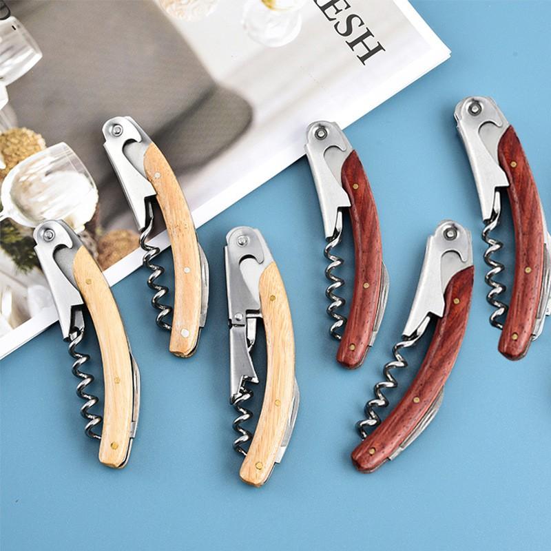 Stainless Steel Corkscrew Wine Opener With Wooden Handle Portable Folding Tool Home Bar Gift