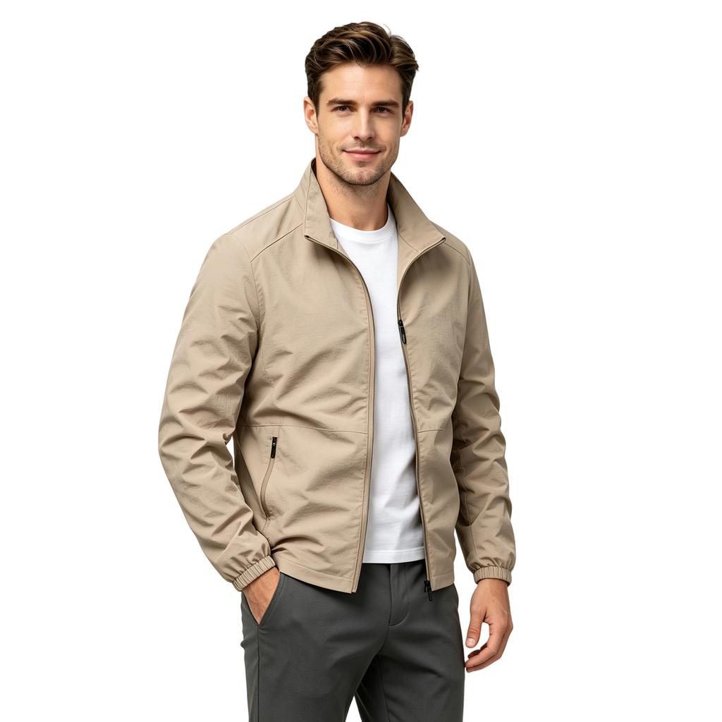 Men's Casual Stand Collar Jacket Lightweight Loose Fit Outerwear for Spring and Fall