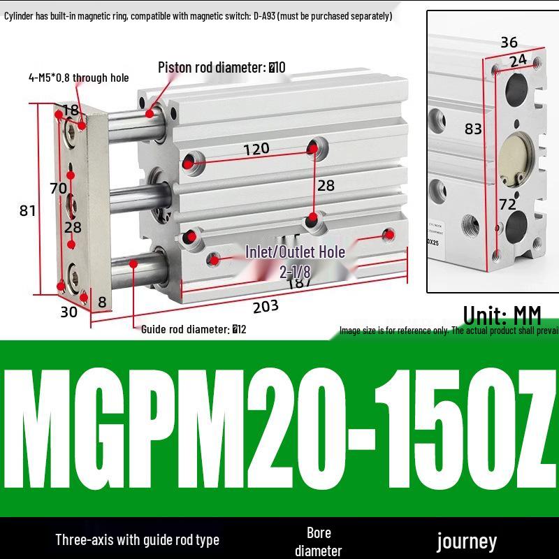 Compact Three-Axis Pneumatic Guided Rod Cylinder 12/16/20/25/32-10/20/40/50/75z