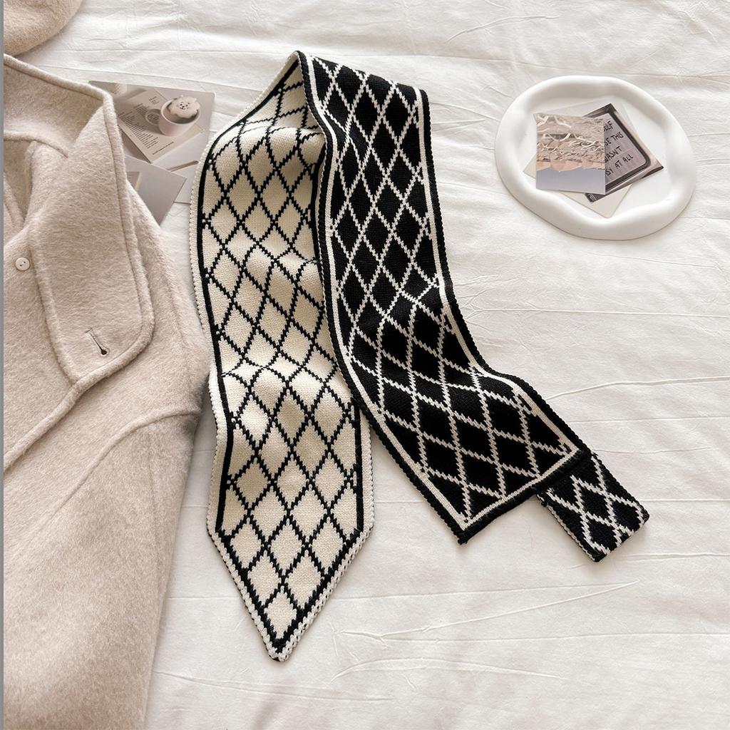 Polka Dot Striped Thicken And Warm Winter Small Knitted Scarf For Women Striped Neck Gaiter Versatile Temperament Scarves