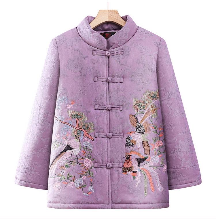 Grandma's Retro Embroidered Cotton Tang Suit Jacket for Elderly Women with Velvet Lining and Frog Buttons