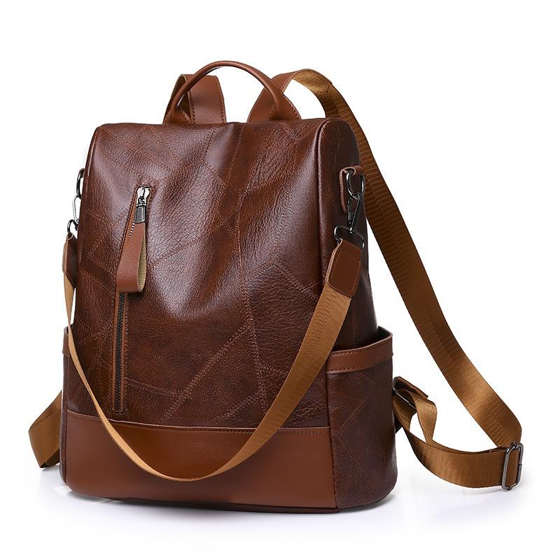 Backpack Soft Leather Texture New Women's Bag Large Capacity Leisure Splicing Shoulder Bag Anti-theft Travel Backpack