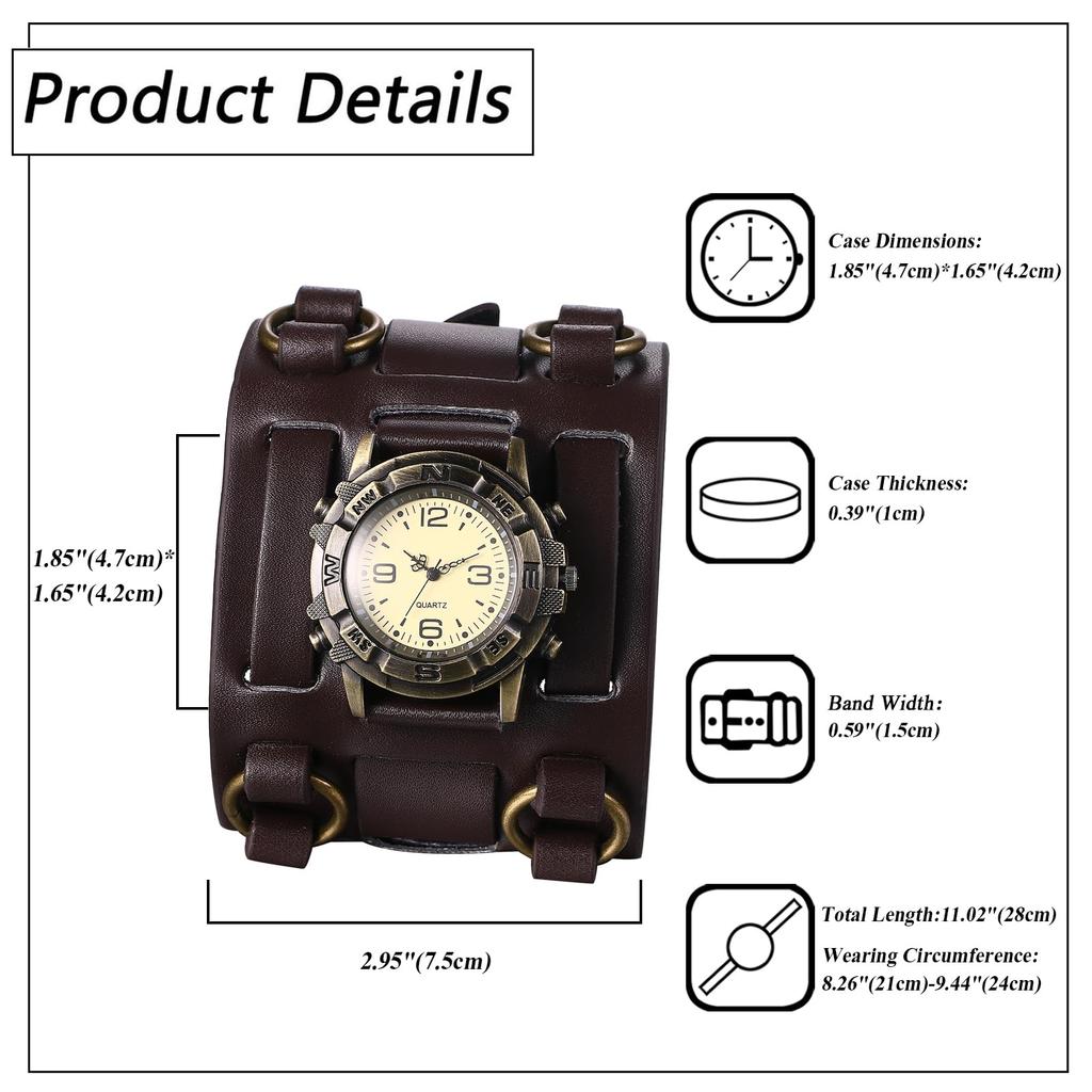 Men's Watch Antique Leather Bracelet Rock Punk Leather Strap Waterproof Analog Quartz Watch Gothic Accessory - Birthday Christmas Valentine's Day