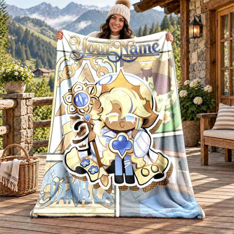 Cookie Run Kingdom Custom Name Flannel Blanket Personalized Soft Warm Plush Throw Blanket Customized Gift for Family Friends