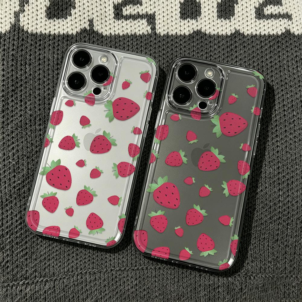 Strawberry Full Print Clear Silicone Case For Iphone 12 14 Plus 11 16 13 17 15 Pro Max Anti-Yellowing Slim Protective Cover