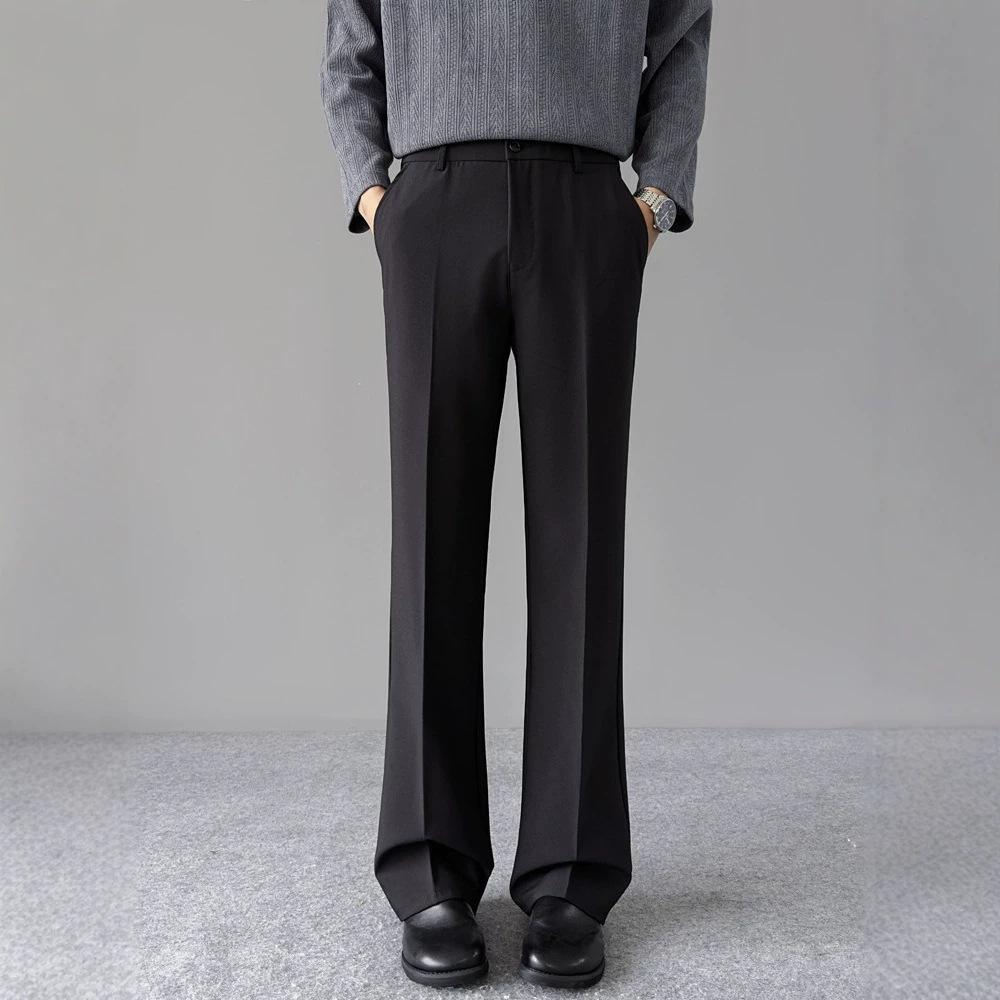 Summer New Black Straight Trousers Drape Feeling High Sense Scimitar Slightly Pull Pants Men's Casual Suit Trousers