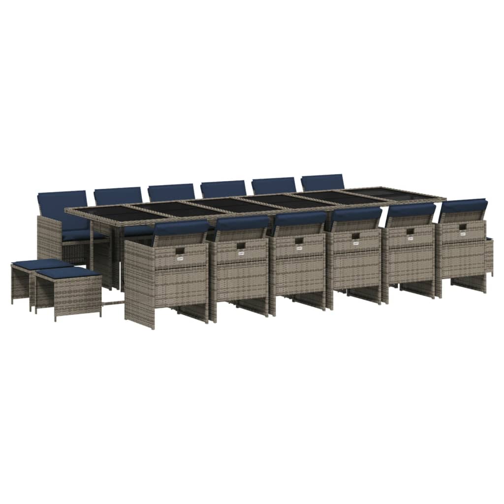 17 Piece Outdoor Dining Set with Cushions Gray Poly Rattan