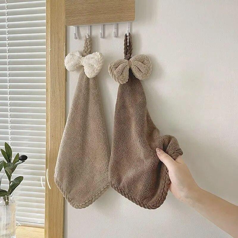 Hand Wiping Cute Bow Hanging Coral Fleece Hand Towel Bathroom Absorbent Small Towel CHILDREN'S Home Quick Drying