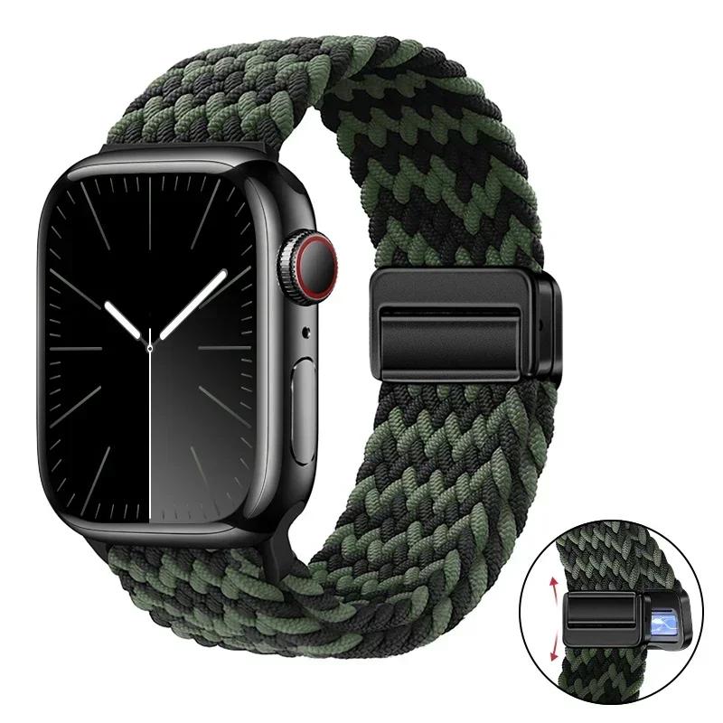 Magnetic Braided Loop Strap For Apple Watch Band 45mm 41mm 44mm 42mm 46mm Ultra 3 49mm Nylon Bracelet iWatch 11 10 9 8 7 6 5 SE