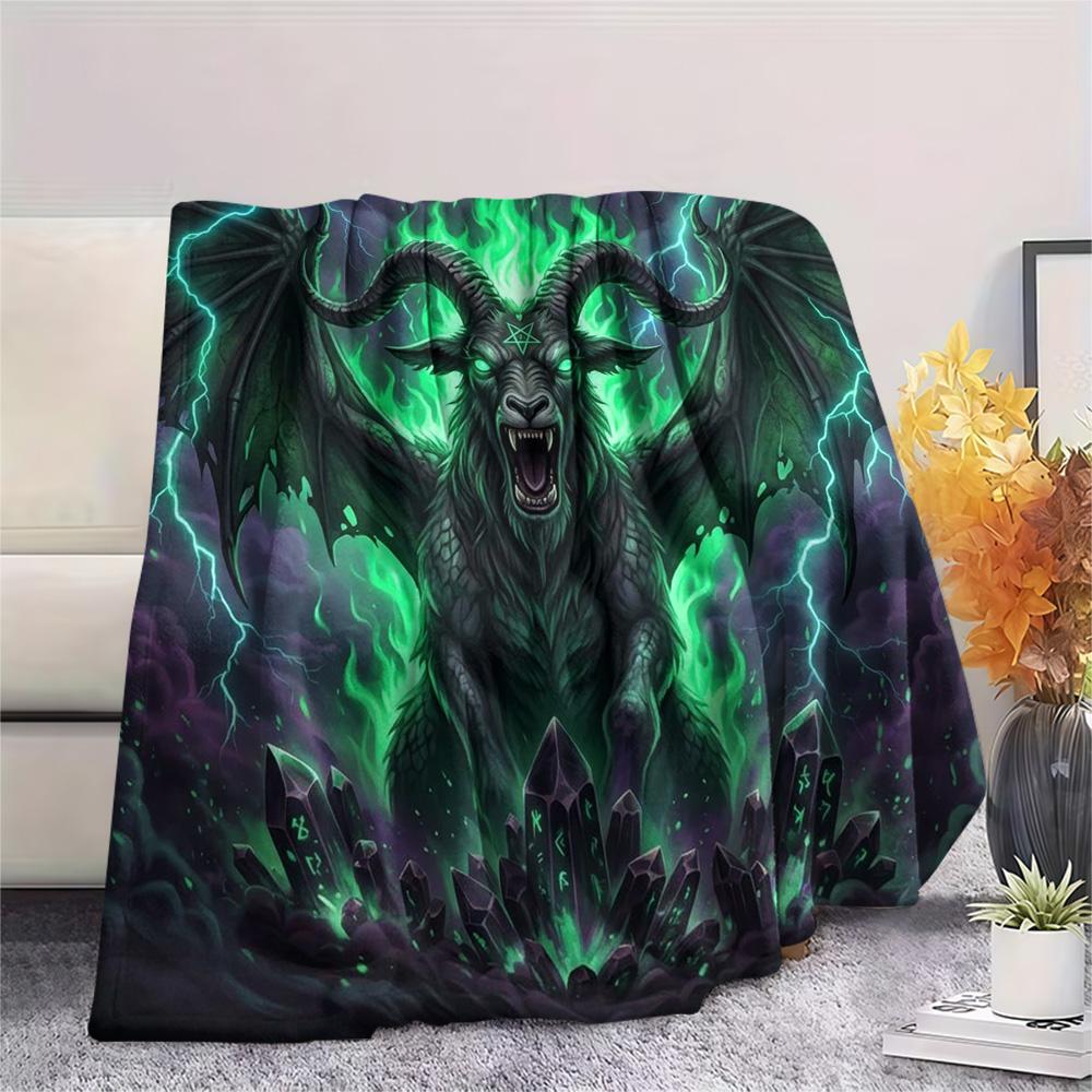 1Pc Satanic goat Print Flannel Blanket, High quality Comfortable for All Seasons, Home Decor, Warmth and Comfort, Perfect for Christmas Gifts