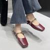 Fashion Spring New Flat Shoes Women's Fashion Square Head Shallow Mouth Metal Chain Soft Sole Anti-slip Wear-resistant Slippers