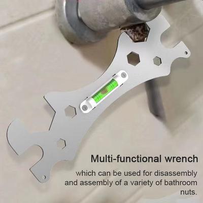 Multifunktions-Edelstahl-Sanitärschlüssel Werkzeug Badezimmer Wasserrohre Duscharmatur Abflussschlauch Montage und Demontage Schlüssel mit Wasserwaage