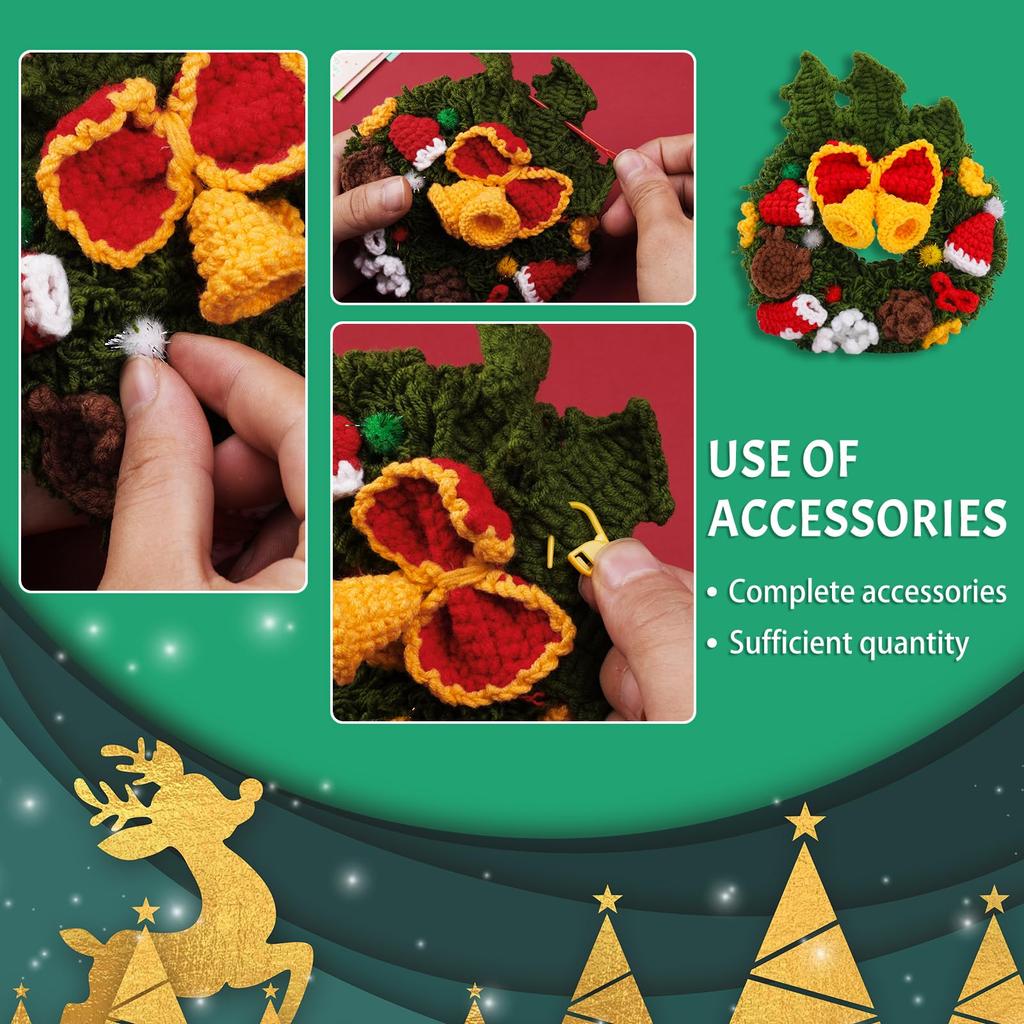 Fenrry Crochet Kit for Beginners Christmas Wreath Adults Knitting Kit with Step-by-Step Video Tutorials Crochet Yarn