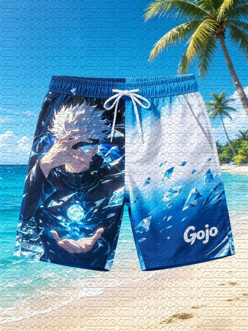 Zomer Nieuwe Manga Jujutsu Kaisen Gojo Satoru Kristal Split Print Sneldrogende Strandshorts Unisex Mannen Vrouwen Anime Zwembroeken Y2k 150