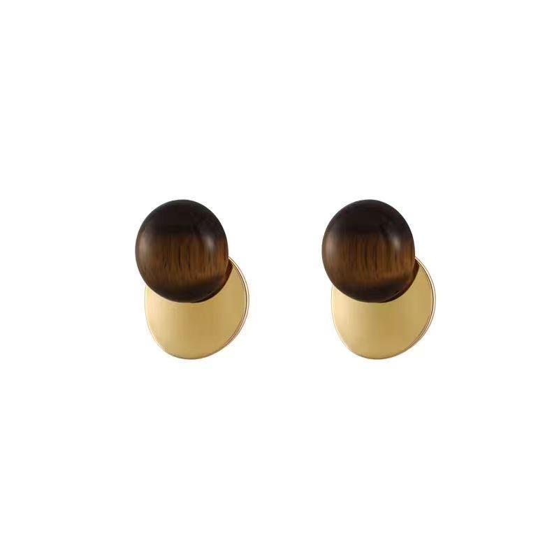 Gold Tiger Eye Disc Stud Earrings - Luxury Style 2025 Trend for Women