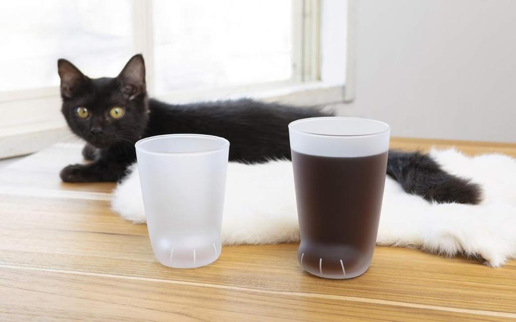 Coconeco Coconeco Glasses Set of Pink Paw Cup On the Bottom Cat X Wooden Coaster Set B Comes In a Craft Box Gift Present In (300ml / 4) (Parent Type)