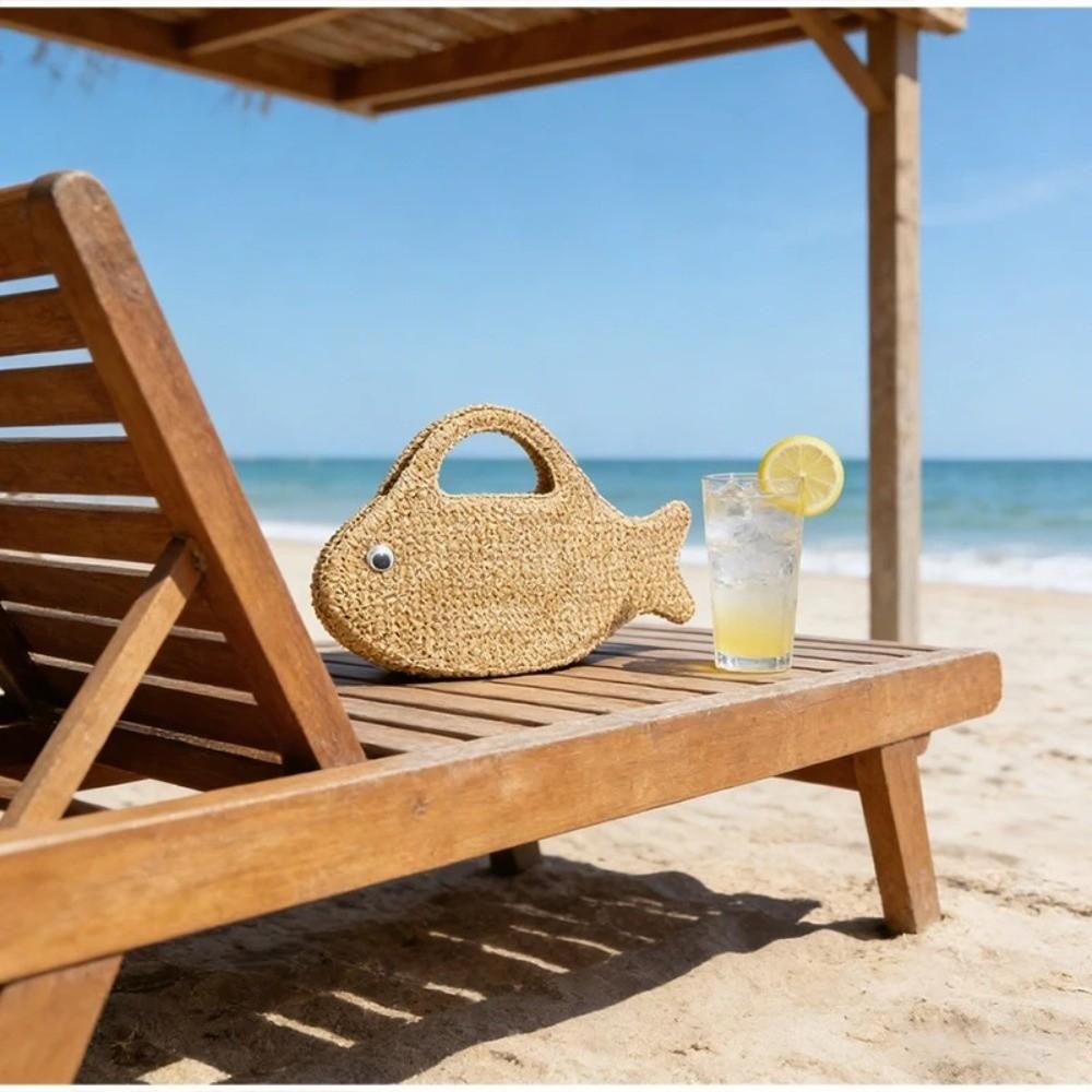 Large Capacity Woven Bag Knit Shopping Bag Casual Fish Shaped Handbag  Picnic