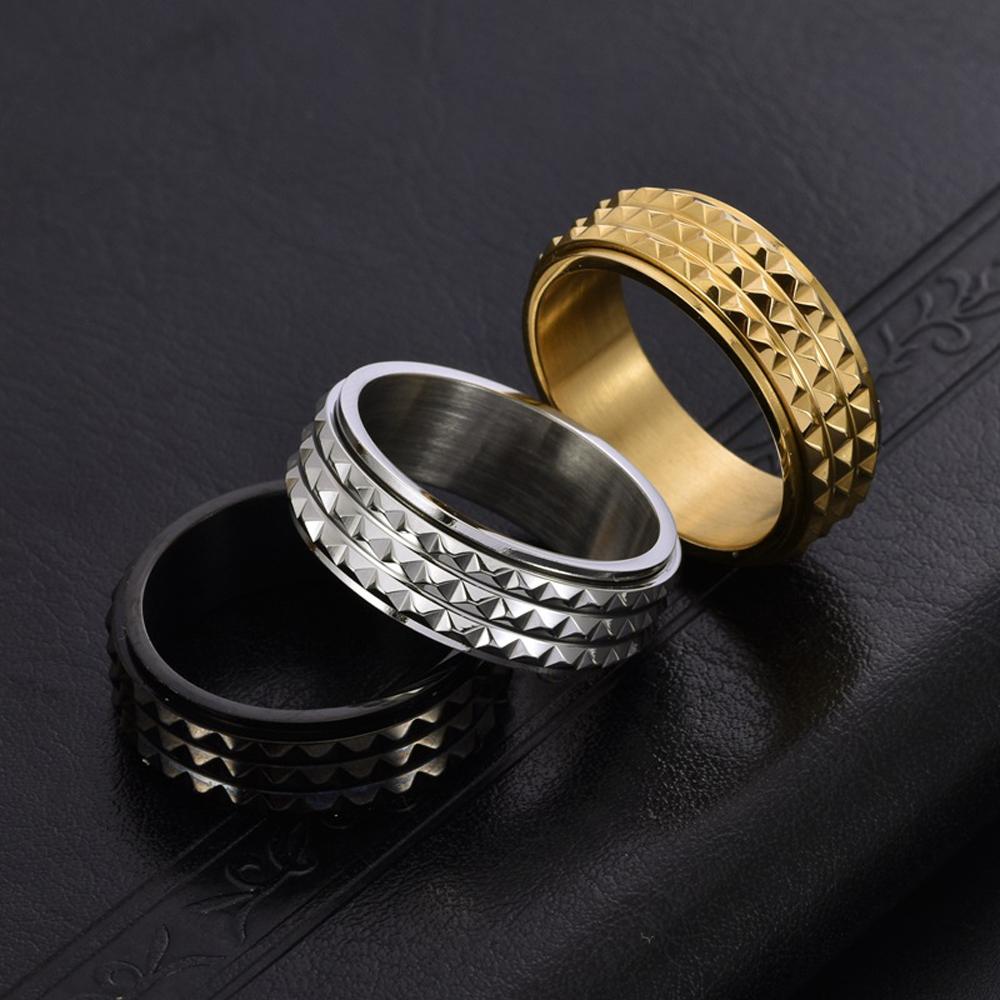 Men's 8MM Rotatable Pyramid Titanium Steel Ring Adjustable Spinner Stress Relief Jewelry Casual Fashion Gift for Him