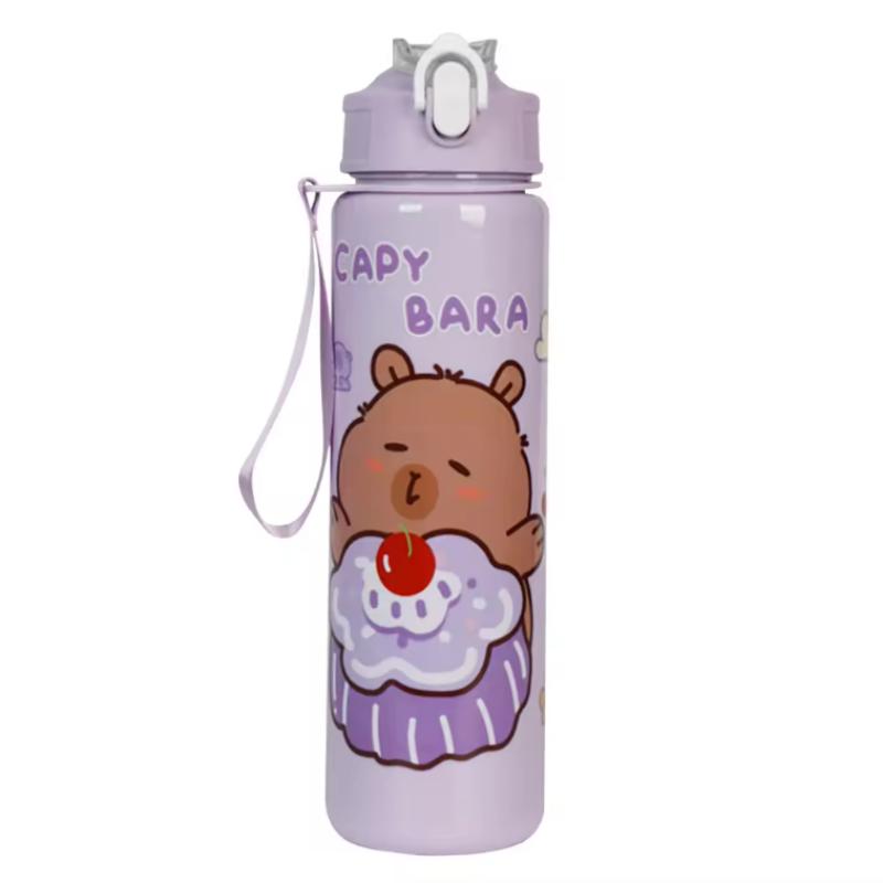 700ml Capybara Cute Water Bottle Large Capacity Sports Water Bottle with Straw & Handle Kawaii Water Cup for Outdoor Activities