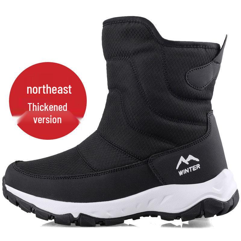 Men's High-Top Waterproof Wool Snow Boots - Warm Outdoor Ankle Cotton Shoes