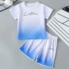 Summer Men's New Comfortable and Breathable Round Neck T-shirt Shorts Letter Gradient Set Outdoor Casual Two-piece Set