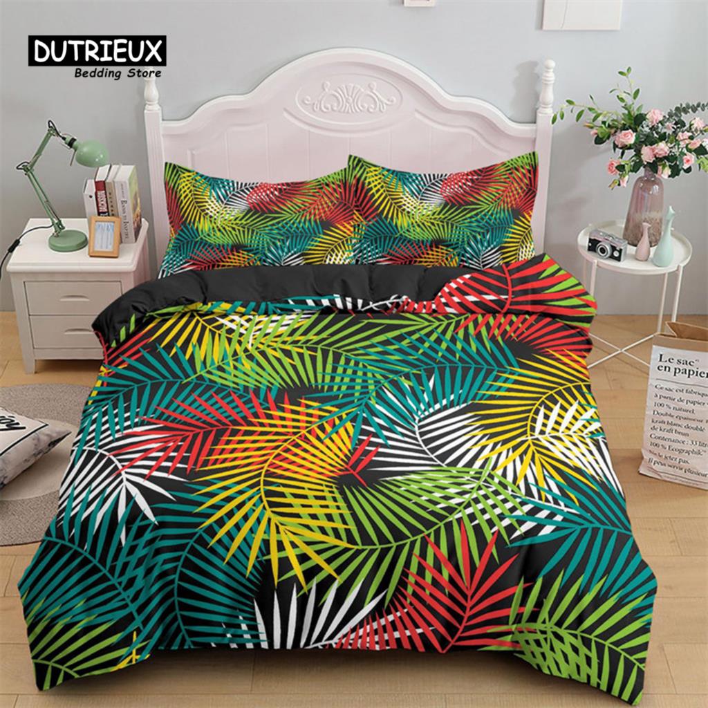 Green Palm Leaf Bedding Set Hawaiian Tropical Leaves Duvet Cover Microfiber Monstera Banana Leaves Quilt Cover For Teen Adults